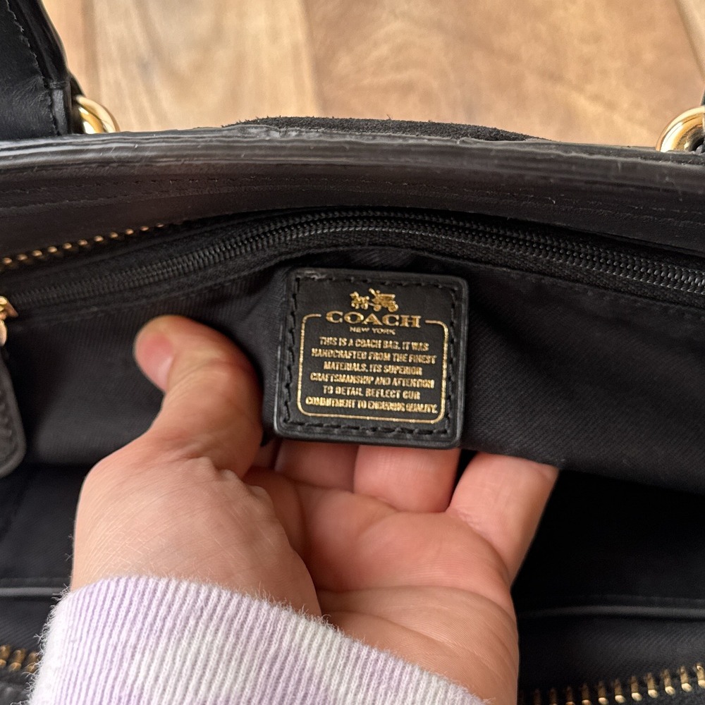 Coach Swagger in Patchwork Pebble Leather Satchell Handbag Black Gold Hardware - Picture 4 of 16